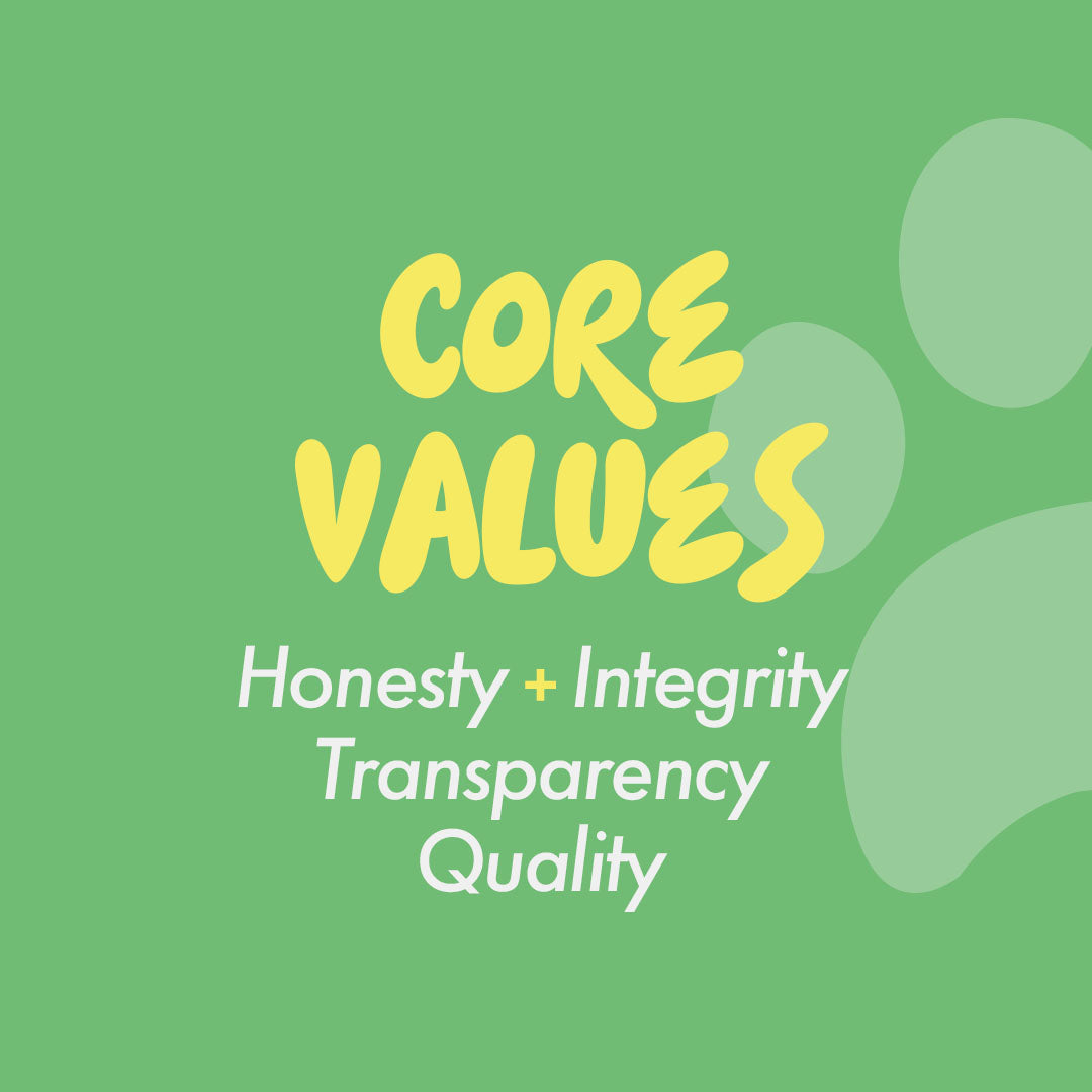 Mush Buddies brand core values. Honesty, integrity, transparency and quality. The world's best dog supplement brand. Mushrooms for dogs. Medicinal mushrooms for dogs. 